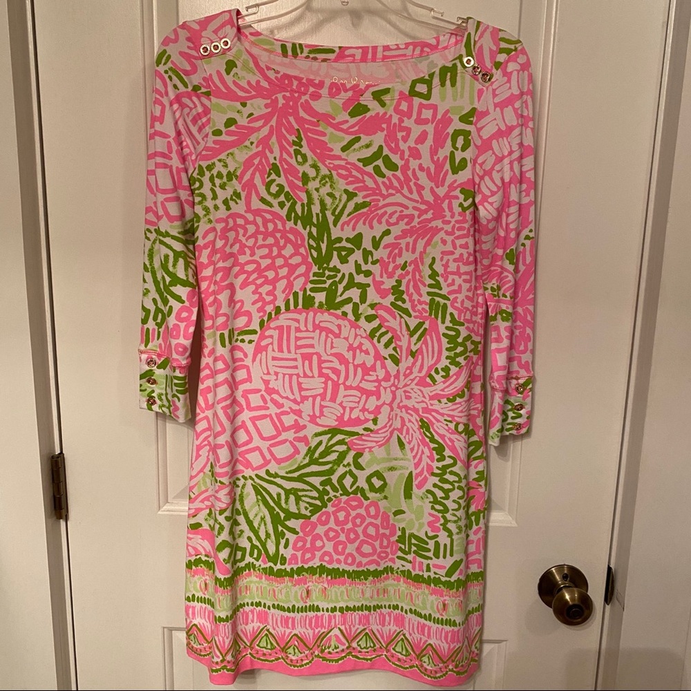 LILLY PULITZER DRESS STRETCH PINK GREEN PRINT Size XS